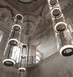 北欧创意玻璃设计室内吊灯吊顶灯圆柱形透明发光二极管吊灯吊灯