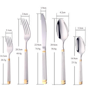 <span class=keywords><strong>Juego</strong></span> <span class=keywords><strong>de</strong></span> <span class=keywords><strong>Cubiertos</strong></span> <span class=keywords><strong>de</strong></span> Acero Inoxidable al por Mayor <span class=keywords><strong>de</strong></span> Fábrica, <span class=keywords><strong>Juego</strong></span> <span class=keywords><strong>de</strong></span> <span class=keywords><strong>Cubiertos</strong></span> <span class=keywords><strong>de</strong></span> Lujo <span class=keywords><strong>de</strong></span> Dos Tonos, Plateado y Dorado, con Mango Acanalado, para Bodas y Fiestas - Product Image 5