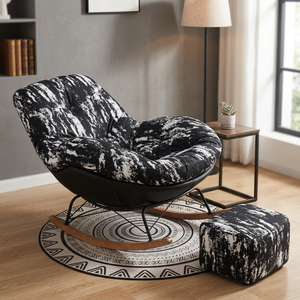 Silla Moderna con Patas de Madera, Tapicería de Tela Blanca y Negra, Muebles para Sala de Estar - Product Image 2