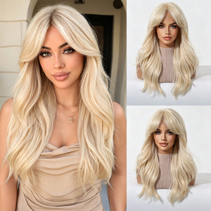 Peluca Larga y Rizada de Estilo Europeo-Americano para Mujer, Color Rubio Platino, Hecha a Máquina, Natural y Moderna - Product Image 6