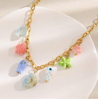 Pendentif en céramique coloré motif poisson marin, style européen et américain, en acier inoxydable plaqué or 18 carats, fait main, pour collier DIY