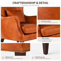Fauteuil d'appoint de luxe en cuir cognac, style Mid-Century Modern, avec garniture cloutée, pour projets de villas et d'hôtels