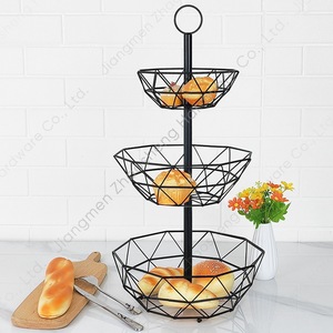Three Tier Geometric Fruit Basket Black <b>Standing</b> Type For Kitchen Counter Storage - Product Image 3