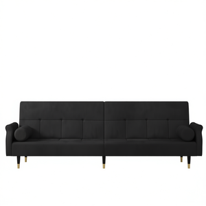<b>Black</b> Velvet <b>Sofa</b> <b>Bed</b> 4 Seater Modern Tufted Back Living Room Furniture - Product Image 1
