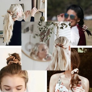 女性用ヘアバンドロゴ付きサテンスクランチデジタル印刷シンプルな文字ユニークなデザイン - Product Image 4