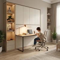 Lit mural moderne Murphy avec bureau intégré et étagère, lit escamotable pour chambre à coucher ou bureau à domicile