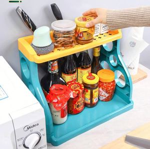 <b>Kitchen</b> Seasoning Double-tier Non-folding Plastic Multifunction Storage Knife <b>Rack</b> Spices Containers - Product Image 2