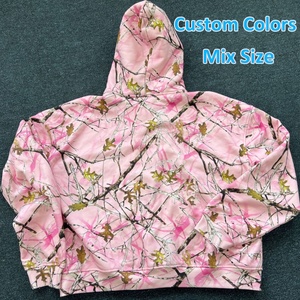 Sudadera con capucha rosa personalizada de algodón de 500 g/m² para hombre, estilo urbano, con estampado DTG, diseño de camuflaje, con cremallera, para caza urbana - Product Image 1