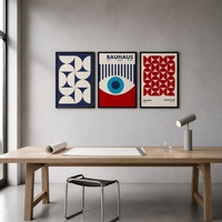 Art mural de studio de design Bauhaus, impression géométrique encadrée, cadre en aluminium noir mat pour la décoration minimaliste du bureau ou de l'atelier