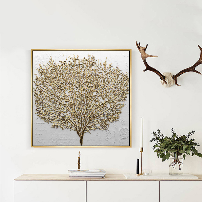 Abstract Golden Tree Canvas Wall Art – Modern Decorative Living Room Poster - View 2