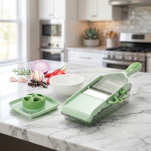 <span class=keywords><strong>Mandoline</strong></span> manuelle multifonction en plastique, coupe-légumes, coupe-pommes de terre, râpe, lames en acier inoxydable, légère, Smile Mom - Product Image 1