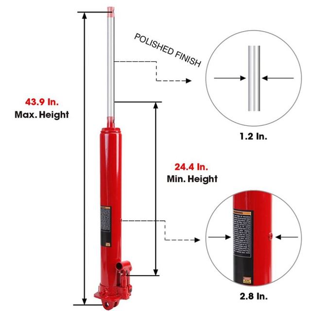 YQY High Quality 8/12 Ton Auto Air Pneumatic Hydraulic Long Ram Jack