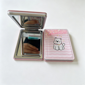 Specchio da Trucco Mini Portatile a Doppia Faccia con Borsa per il Trasporto, Colori Nero, Bianco e Rosa, per Viaggi, Personalizzabile con Logo - Product Image 2
