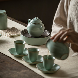 Tianqing Ru Kiln Teapot Porcelain Round With Lid Kung Fu <b>Tea</b> <b>Set</b> Gift Occasion - Product Image 4