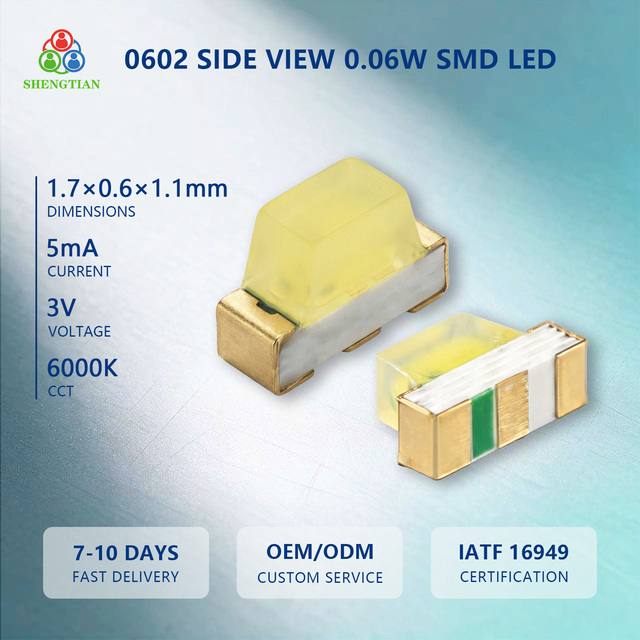 0602 Side View White LED 1.7x0.6x1.1mm 3V 5mA for LCD Backlights Custom Manufacturer