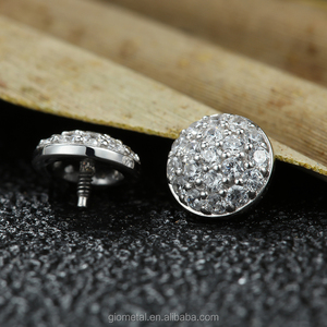 Giometal Customization 14K Solid White Gold Dazzling Pave Top <span class=keywords><strong>Piercing</strong></span> Boucles d'oreilles sans fil Daith Helix Body Jewelry Wholesale - Product Image 6