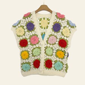 <span class=keywords><strong>Pull</strong></span> sans manches <span class=keywords><strong>en</strong></span> <span class=keywords><strong>laine</strong></span>/acrylique <span class=keywords><strong>fait</strong></span> <span class=keywords><strong>main</strong></span> avec fleurs 3D, col <span class=keywords><strong>en</strong></span> V, bouton unique, respirant, longueur standard, pour <span class=keywords><strong>femme</strong></span>, idéal été - Product Image 1