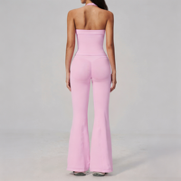 GH Wholesale Nouveau style Ensemble de sport et de yoga pour femme, col en V, dos nu, coupe ajustée, côtelé verticalement