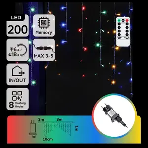Cortina de bajo voltaje conectable, 200 LED, 30 tiras, RGB, + x 1m, ideal para decorar eventos y crear ambientes festivos. - Product Image 1