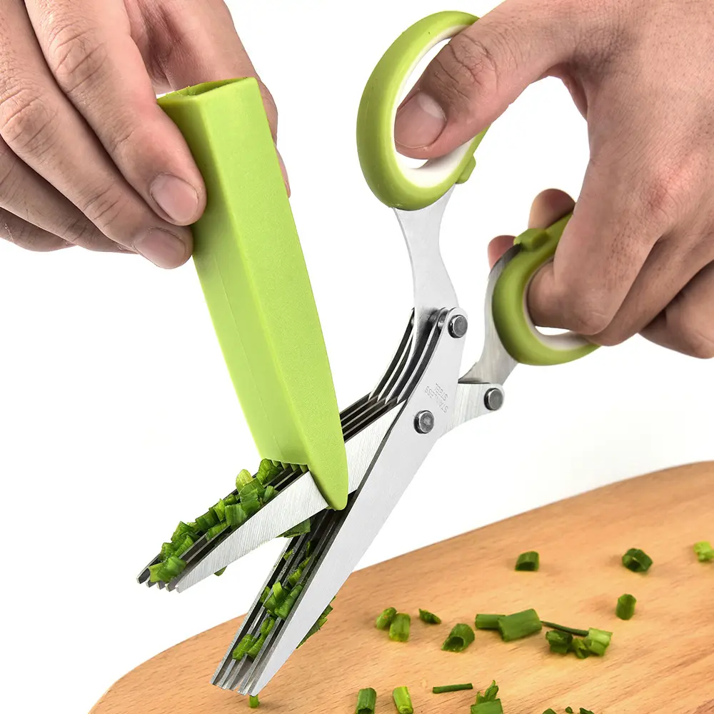 Latest Technology 5 LayerS Blades Stainless Steel Herb Multifunctional Kitchen Vegetable cutting Scissors Speedy Herb Scissors