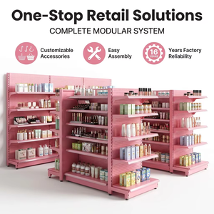 Étagères de supermarché réglables en métal <span class=keywords><strong>rose</strong></span>, rayonnages gondoles pour l'affichage en magasin, idéales pour les épiceries et les dépannages. - Product Image 2