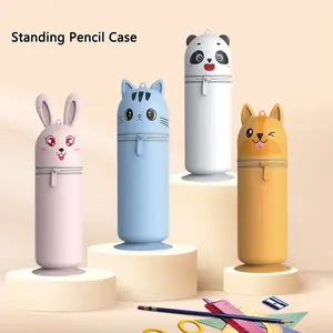 Stand Up Multi Functional Pencil Case Silicone Pencil Cases For Girls Stationery Set Silicone Pencil Pouch Suction Pen Holder