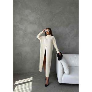 Vestido de Punto con Cuello de Pescador 1508, Vestido Camisero Casual a Rayas de Viscosa, Corte en A, con Decoración de Botones, Largo Midi para la Temporada de Invierno - Product Image 4