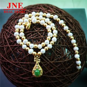 Regalo per la Festa della Mamma: Collana di Perle d'Acqua Dolce Naturali con Diaspro Naturale, Lavorazione Artigianale in Oro Antico e Argento Sterling - Product Image 5