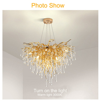 Lustre LED moderne de luxe pour chambre à coucher, luminaire suspendu doré avec hauteur réglable, forme ronde en cristal