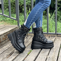 Bottines à plateforme gothiques pour femmes, style punk, à lacets, épaisses, antidérapantes, mi-mollet, pour cosplay et usage quotidien
