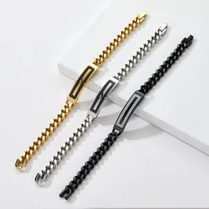 Men's Women's Stainless Steel Couple Bracelet With Curved Metal Plate Coarse Cuban Chain Gold Silver For Weddings Packaged Bag