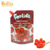 Petite pâte de ketchup Doypack imprimée personnalisée pochette en plastique liquide cornue à 121 degrés pochette debout pour bec de sauce tomate
