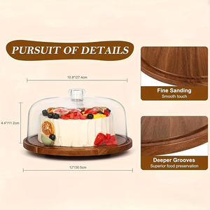 Support à gâteau en bois avec couvercle en dôme pour cadeaux de pâtisserie, anniversaires, cuisine, fêtes, mariages - Product Image 3