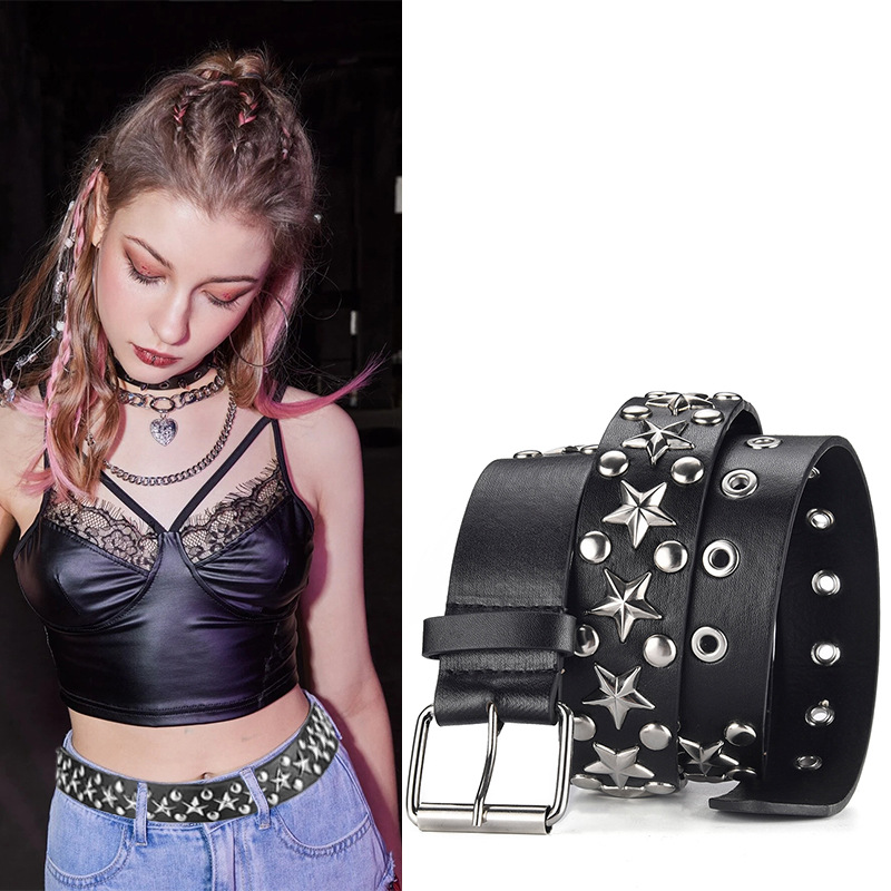 Star Studded Faux Leather Gothic Belt - Punk Hip Hop Strap