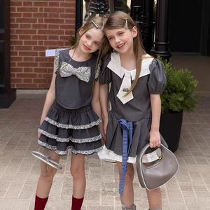 Set di Abbigliamento Estivo per Bambine 3-8 Anni, Due Pezzi Grigi: Top Senza Maniche e Vestito, Nuovo Stile - Product Image 2