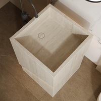 Meuble-lavabo de salle de bain de luxe haut de gamme avec vasque sur colonne en pierre, personnalisable, pour lavage des mains et du visage, avec finition sans joint
