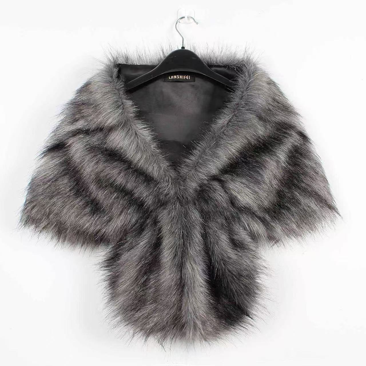 Thick Knitted Faux Fur Women's Poncho Cape for Winter Party Dress, image size:1280x1280
