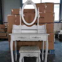 Table de toilette européenne moderne et compacte avec miroir détachable, tabouret, bureau de maquillage en bois peu encombrant, 2 tiroirs, multifonctionnel pour chambre à coucher