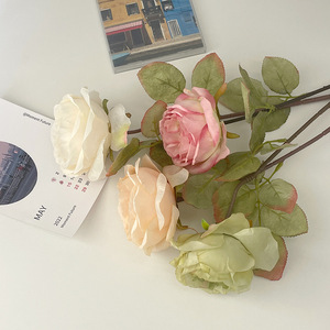Roses artificielles à branche unique, fleurs en soie haute simulation, décoration de mariage, blanc, rose, champagne, vert - Product Image 3