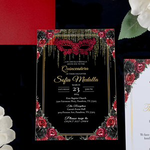 Xv Decoraciones Masquerade Royal Blue Tarjetas De Invitacin De 15 Aos Gold Print Acrílico Quinceanera Sweet 16 Tarjetas De Invitación - Product Image 3