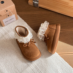 Bottes de neige pour enfants, bottes courtes à semelle souple et chaude en fourrure pour filles, avec nœud en dentelle, non légères - Product Image 3