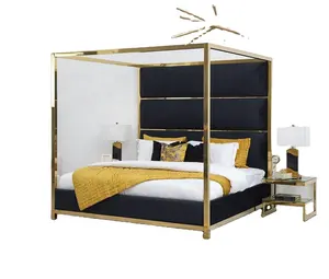 Full size bed frame in velvet fabric 4 Four Poster Metal Canopy Beds Full Gold White Twin Black Queen King sized bed frame