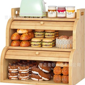 Caja de pan de bambú con tapa enrollable y compartimentos, organizador de cocina de madera para almacenar pan - Product Image 5