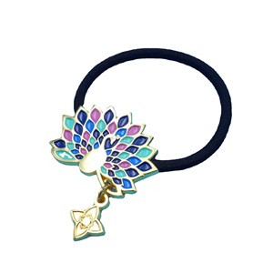 Élastique à cheveux en alliage avec logo en résine époxy, rond, nickel brillant, accessoire décontracté pour cheveux, collection Printemps 2024 - Product Image 5