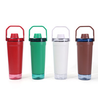 Bouteille d'eau isotherme en acier inoxydable de 20 oz à double paroi, shaker de protéines pour la salle de sport et le fitness avec compartiment de rangement inférieur