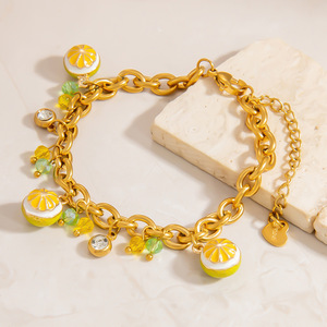 Bracelet à breloques en forme de fruit, plaqué or, pendentif citron, bijoux pour femmes, cadeau, accessoire de mode - Product Image 3