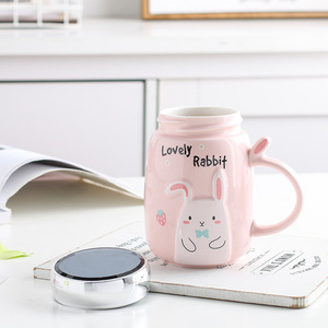 Taza de Cerámica <span class=keywords><strong>Kawaii</strong></span> con Forma de Conejo y Tapa, Tazas de Leche Novedosas para la Mañana, Regalo para Niñas, Taza de Café de Cerámica - Product Image 2