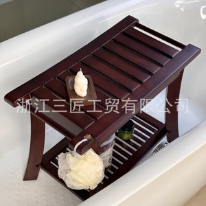 Ruoyi Teak Bathroom <b>Shower</b> Stool 60x30x45cm Double Layer With <b>Storage</b> <b>Shelf</b> Waterproof Bathtub Seat - Product Image 5