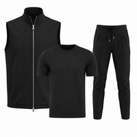 Ensemble de survêtement 3 pièces pour homme en coton mercerisé : T-shirt, pantalon de survêtement et gilet – Vêtements de sport décontractés et athleisure personnalisables avec logo – Vente en gros