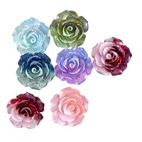 Bunga Mawar Buatan dari Resin Lukis Tangan Model Flatback Cabochon Hiasan Aksesoris Warna Gradasi 18mm Kerajinan DIY Liqin